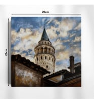 İstanbul Galata Kulesi 20x20 cm Illustrasyon Kanvas Tablo – Vintage Şehir Tasarımı (Çok Renkli)