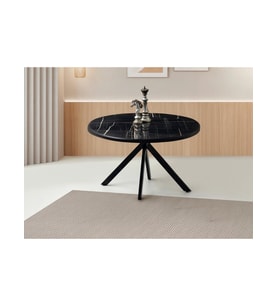 Ahşap Yuvarlak Açılır Büyüyen Yemek Masası Siyah Mermer Desen 70x120cm SADECE MASA FİYATIDIR (Siyah-Mermer)