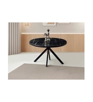 Ahşap Yuvarlak Açılır Büyüyen Yemek Masası Siyah Mermer Desen 70x120cm SADECE MASA FİYATIDIR (Siyah-Mermer)