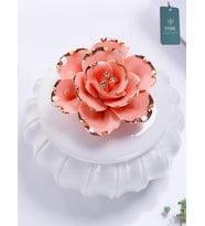 Flowers  Kapaklı Çiçekli Dekoratif Seramik Saklama Kutusu / Takı Kutusu (Yavruağzı)