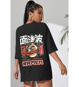Unisex Ramen Baskılı Tshirt (Siyah)