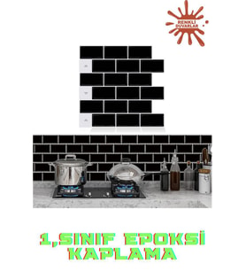 30×30cm Siyah Tuğla Epoksi 1 Adet 3D Yapışkanlı Duvar Kaplama Paneli Mutfak Banyo Salon Ofis Döşeme