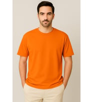 Oversize Unisex Yarım Kollu Bisiklet Yaka %100 Pamuk Baskısız T-shirt (Turuncu)