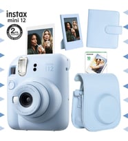 Instax mini 12 Mavi Fotoğraf Makinesi-10'lu Film-Çerçeve-Kare Albüm ve Deri Kılıf Seti