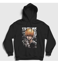 Presmono Unisex Beyaz Ichigo Anime Bleach Kapüşonlu Sweatshirt 127629tt (Siyah)