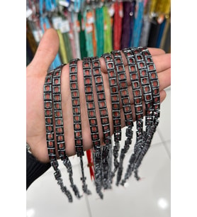 Hematit Taşı İçi Boş Kare Kesim 8x8mm- Parlak Füme Doğal Taş Dizi