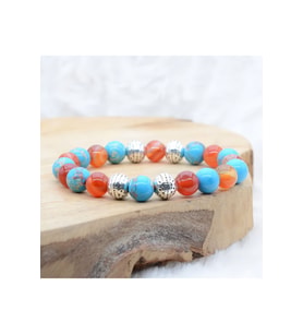 A+ KALİTE  Turkuaz Jasper -Kırmızı Akik Doğal Taş Bileklik > Sertifikalı - Handcrafted