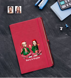 Kişiye Özel Yılbaşı Sevgili Karikatürlü Kırmızı Defter Model-5