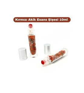Sertifikalı Kırmızı Akik Doğal Taş Esans Şişesi ve Roller Masaj Aleti 10ml