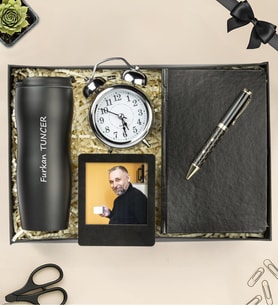 Premium Defter,Kalem,Masa Saati,Fotoğraflı Çerçeve Ve Termos Hediye Seti