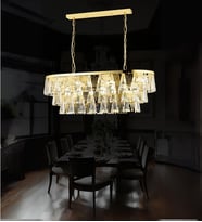 Miray Yemek Masası Taşlı Avize  Kristal Cam Taşlı Lüks Yemek Masası Üstü Avize (Gold)