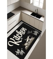 Kitchen Desenli Dijital Baskı Kaymaz Taban Mutfak Halısı H0033 (Çok Renkli)