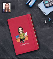 Kişiye Özel Öğretmen Karikatürlü Kırmızı Defter Bayan-17