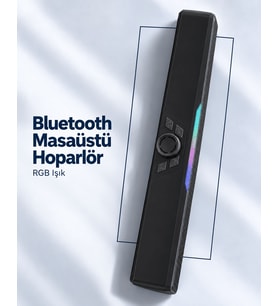 Monitör Altı Kullanıma Uygun Şarj Edilebilir Bluetooth Soundbar Hoparlör Siyah