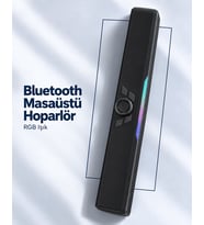 Monitör Altı Kullanıma Uygun Şarj Edilebilir Bluetooth Soundbar Hoparlör Siyah