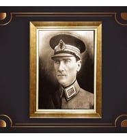 Altın Varaklı Çerçeveli Paspartulu Atatürk Tablo nl02A626 (Gold)