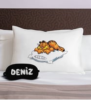 BK Gift Kişiye Özel Eğlenceli Kedi Tasarrımlı Pamuklu Yastık Kılıfı ve Göz Bandı Uyku Seti-4, Tasarım Ev Tekstili, Uyku Bandı, Ev Hediyesi