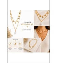 Çok Katlı Gold Kolye İncili Kadın Kolye Ayarlanabilir Zincirli Minimal Şık Tasarım