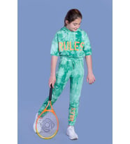 Toontoy Kız Çocuk Rules Baskılı Batik Desenli Crop Eşofman Takımı (Yeşil)