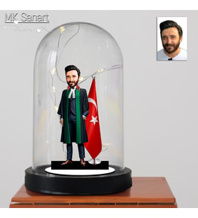 Avukatlar Gününe Özel Erkek Avukat Tasarım Işıklı Karikatür Avukat Fanus Biblo, Avukatlar Günü Hediyesi