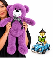 El Yapımı Mavi Vosvos Taksi Masa Lambası ve 50 cm Büyük Boy Mor Peluş Ayıcık Hediye Seti – Sevgiliye Anneye Arkadaşa Doğum Günü Hediyesi