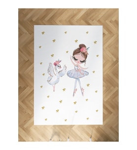 MEKTA HOME BEBEK VE ÇOCUK ODASI Balerin Kız ve Kuğu Desenli Halı