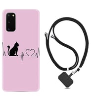 Samsung A02S A03S A10 A12 A13 A21S A22 Kılıf Boyun Askılı Silikon Pink Cat Heart 1303