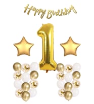 Gold Konsept Doğum Günü Kutlama Seti; Beyaz Gold Konfetili Balon, Rakam Yıldız Folyo Ve Banner