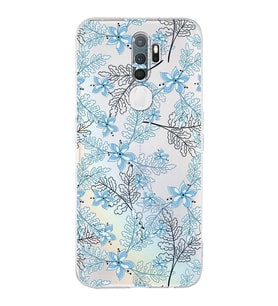 PrintiFy Oppo A9 2020 Uyumlu Kamera Korumalı Floral Mavi Tasarımlı Şeffaf Silikon Kılıf