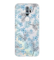 PrintiFy Oppo A9 2020 Uyumlu Kamera Korumalı Floral Mavi Tasarımlı Şeffaf Silikon Kılıf