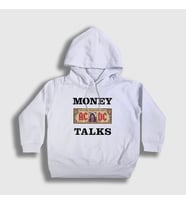Presmono Unisex Çocuk Beyaz Money Talks AC/DC Kapüşonlu Sweatshirt 336817tt