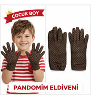 Çocuk Boy Pandomim Eldiveni Beyaz Puantiyeli Kahve Renk Gösteri Eldiveni 23 Nisan 19 Mayıs