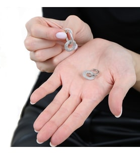 Beyaz Zirkon Taşlı Hulahop Model Silver Renk 925 Ayar Gümüş Kadın Küpe