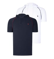 İKİLİ SET T8570 DEWBERRY KAPŞONLU ERKEK T-SHIRT-LACİVERT-BEYAZ