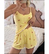 Fantezia Night Kadın Sarı İnce Askılı Şortlu Pijama Takımı 5270