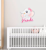 BK Gift Kişiye Özel Sevimli Fil Tasarımlı Çocuk Odası Ahşap Duvar Süsü-6 (Beyaz)