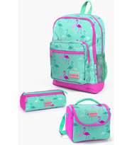 Coral High Kids Su Yeşili Neon Pembe Flamingo Desenli 3’lü Okul Çanta Seti SET0123111