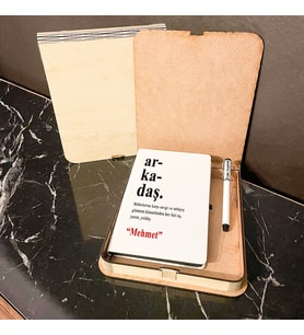 Arkadaşa Hediye Ahşap Kutulu Defter Kalem Set