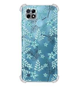 PrintiFy Realme C21 Uyumlu Köşe Korumalı Floral Su Yeşili Tasarımlı Şeffaf Silikon Kılıf