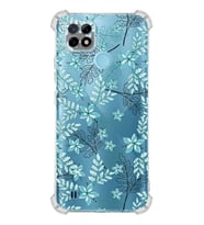 PrintiFy Realme C21 Uyumlu Köşe Korumalı Floral Su Yeşili Tasarımlı Şeffaf Silikon Kılıf