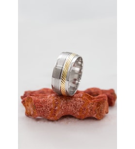 Brose Desenli Altın Renk Geçişli Unisex Gümüş Alyans