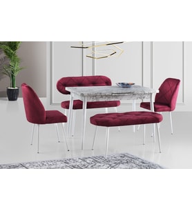 AY MASA VE SANDALYE BENCH TAKIMI, FUŞYA BEYAZ, 120x70