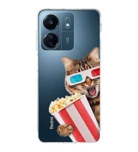 PrintiFy Xiaomi Redmi 13C ile Uyumlu Kedi 1 Kamera Korumalı Şeffaf Kılıf