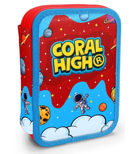 Coral High Erkek Çocuk Kırmızı Mavi Astronot Baskılı Katlı Organizer Kalemlik (Kalem Kutusu) 31113