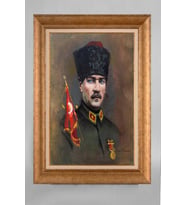 Altın Varaklı Çerçeveli Paspartulu Atatürk Tablo a321 (Gold)