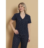 Mirano 1711 Kalp Desenli Pointel İnce Kumaş Düğmeli Kısa Kollu Kadın Pijama Takımı