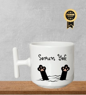 Kupa Bardak Mutfak Ofis T Kulplu Kedi Tasarım Kupa Kahve Hediyeli