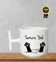 Kupa Bardak Mutfak Ofis T Kulplu Kedi Tasarım Kupa Kahve Hediyeli