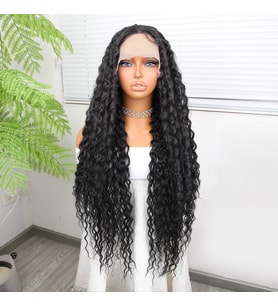 Afro Dalga Siyah Fiber Sentetik Tül Peruk