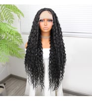 Afro Dalga Siyah Fiber Sentetik Tül Peruk